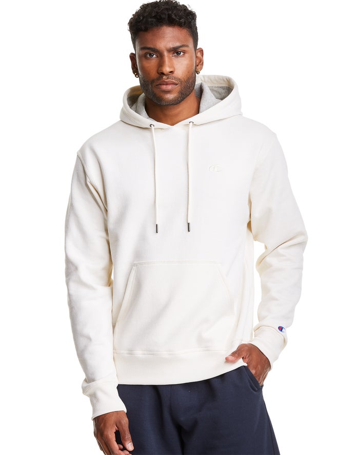 Champion Powerblend Fleece C Logo Erkek Kapşonlu Sweatshirt Beyaz ( JIHRCP794 )